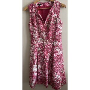 Talbots 6 Floral Dress Garden Party Wedding 100% Linen Pink Pleated Knee Length